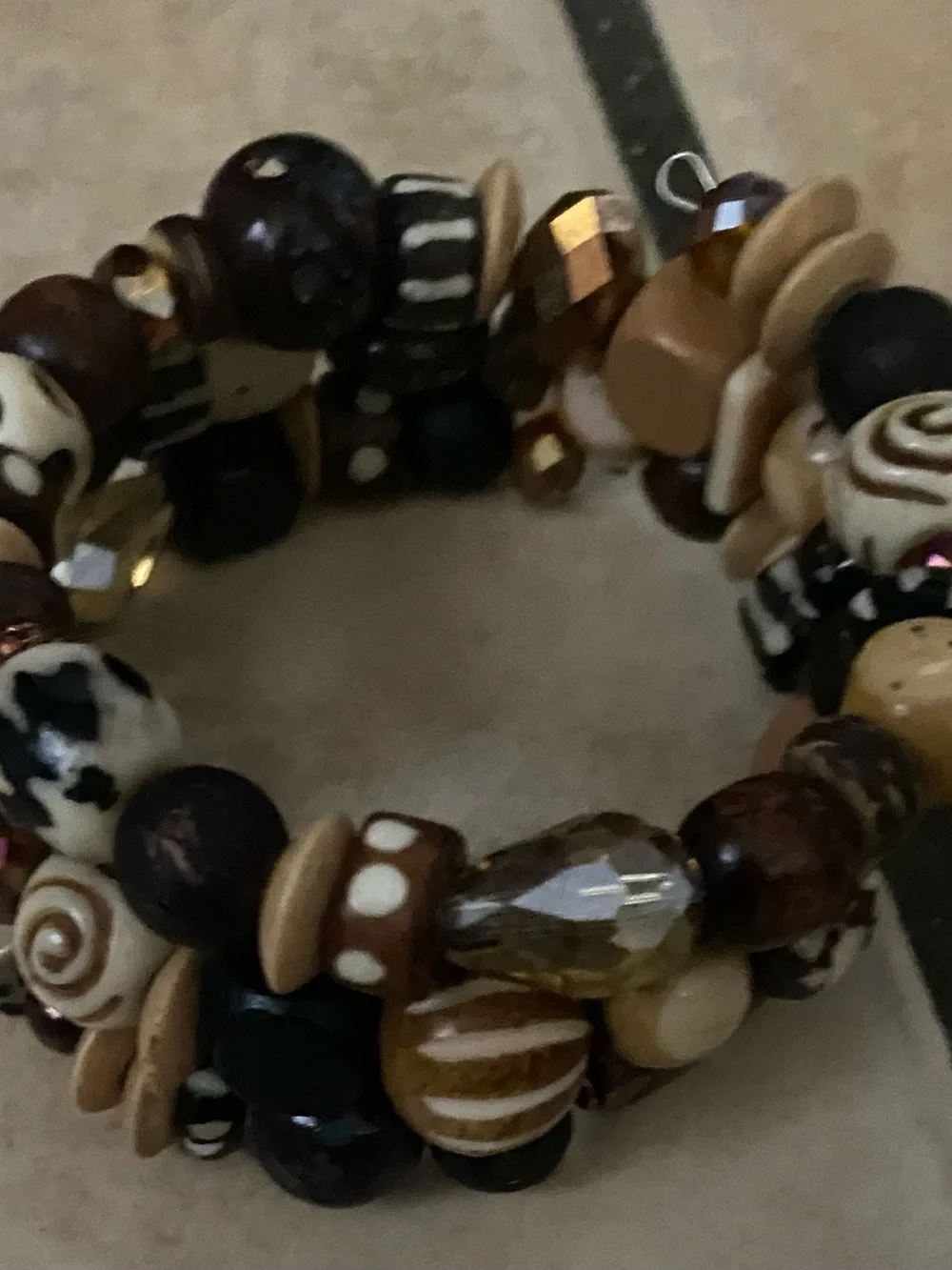 Brown & Cream Beaded Stretch Bracelet